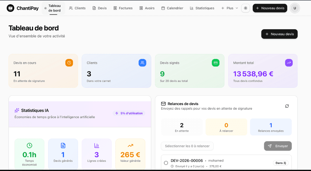 Interface Dashboard ChantiPay